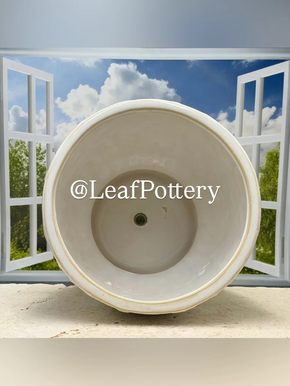 Ceramic Floral Planter with Drainage Hole - 7.5 Inch White Embossed Flower Pot